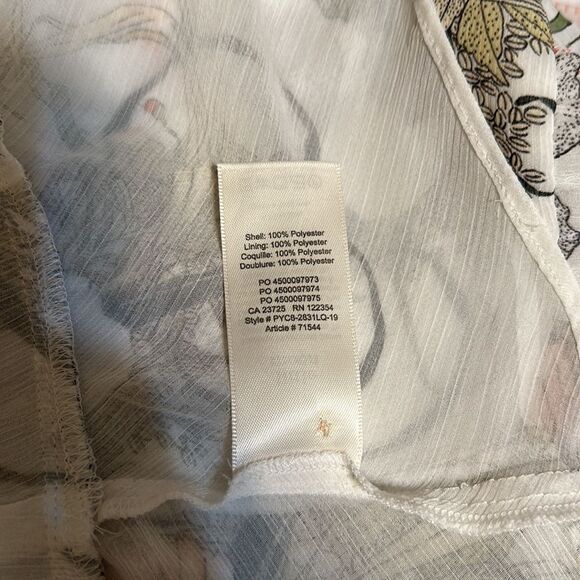 Aritzia L Little Moon Ruffle Sleeve Floral Peplum Blouse White Green - Picture 13 of 16